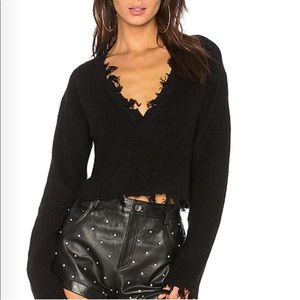 💕NEW💕 LOVERS + FRIENDS “Wool Blend Cropped Frayed Distressed V Neck Sweater”